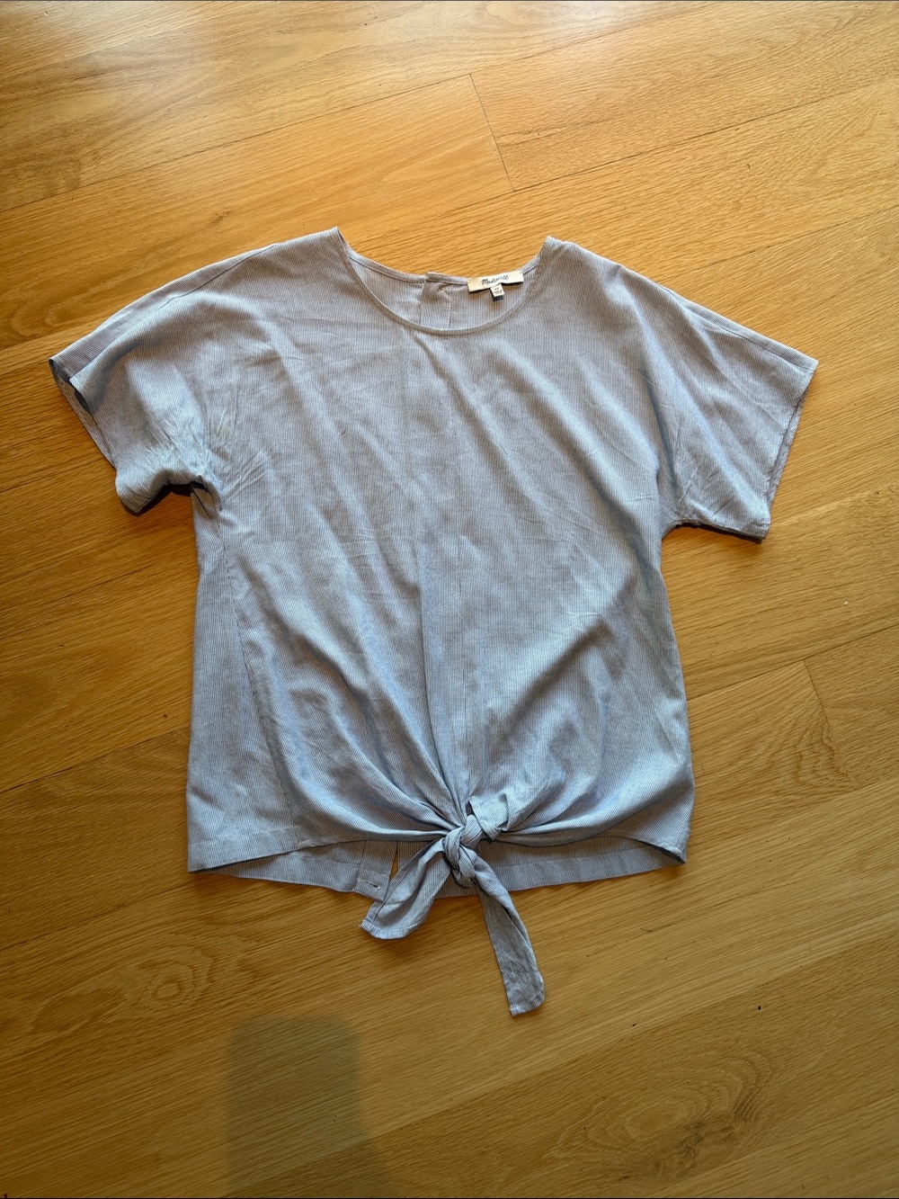 Madewell microstripe Tie-Front Short Sleeve Top